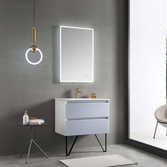 Jena 30 Inch Vanity with Ceramic Sink - Light Grey