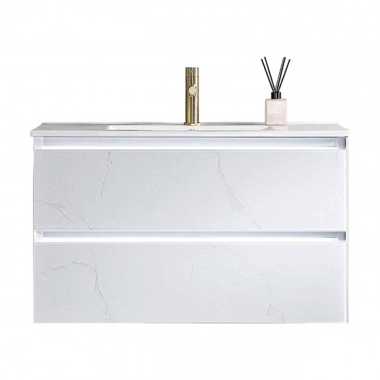 Jena 36 Inch Vanity with Ceramic Sink - Calacatta White