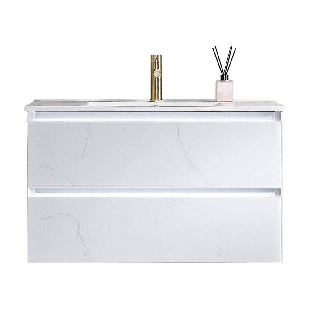 Jena 36 Inch Vanity with Ceramic Sink - Calacatta White