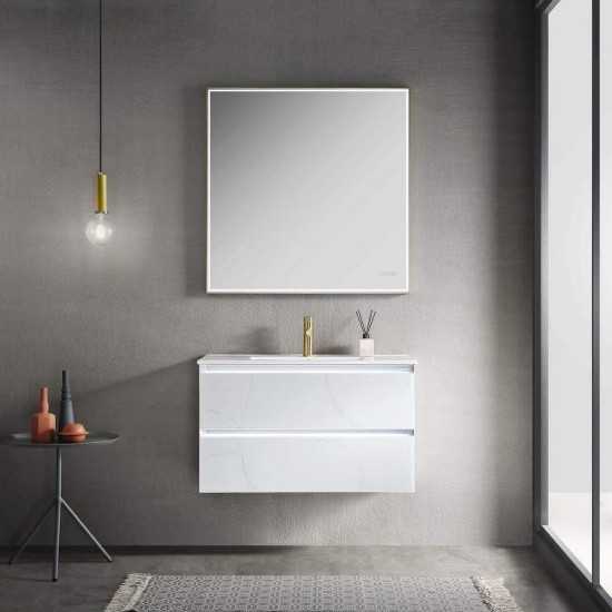 Jena 36 Inch Vanity with Ceramic Sink - Calacatta White