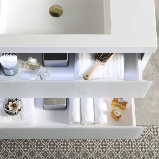 Jena 36 Inch Vanity with Ceramic Sink - Calacatta White