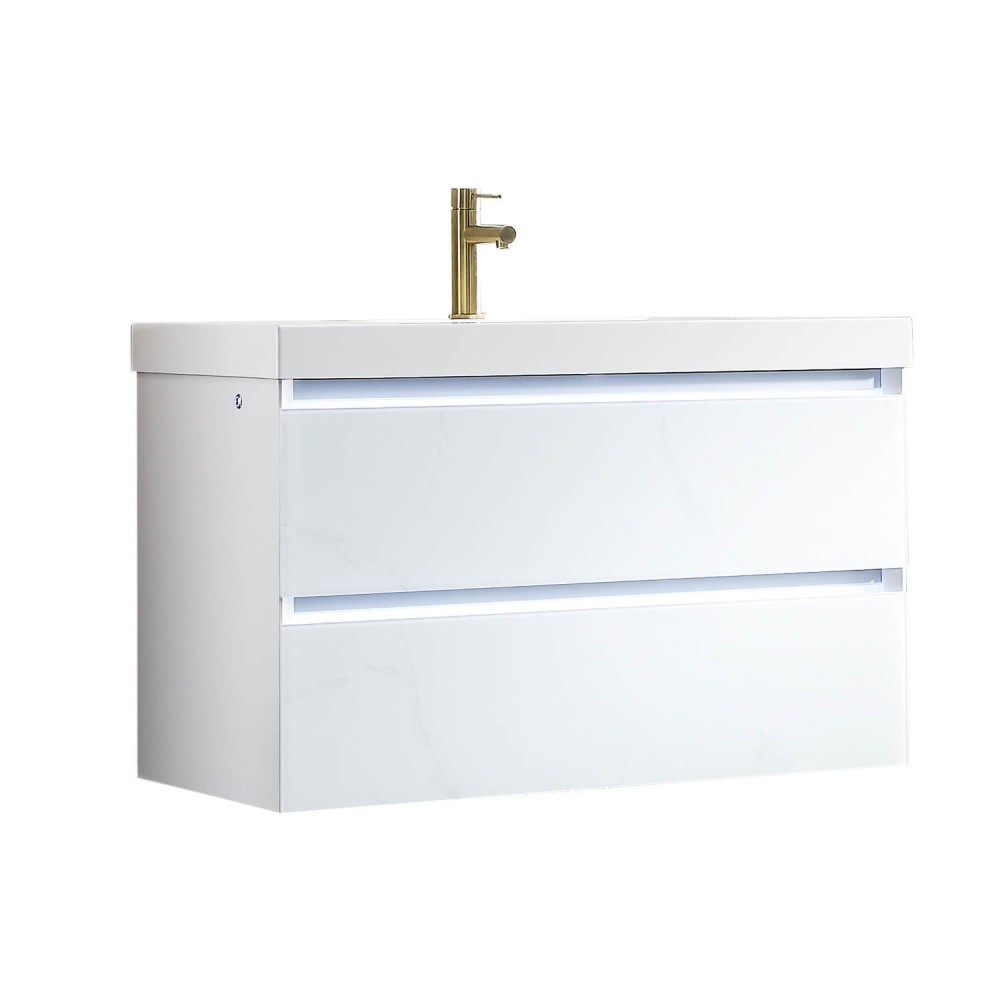 Jena 36 Inch Vanity with Acrylic Sink - Calacatta White