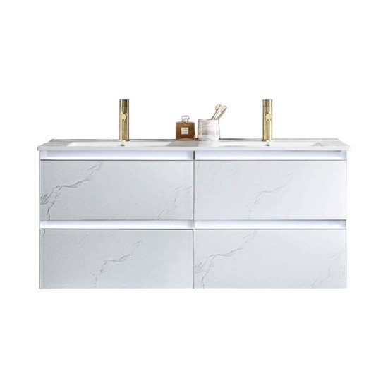 Jena 48 Inch Vanity with Ceramic Double Sinks - Calacatta White