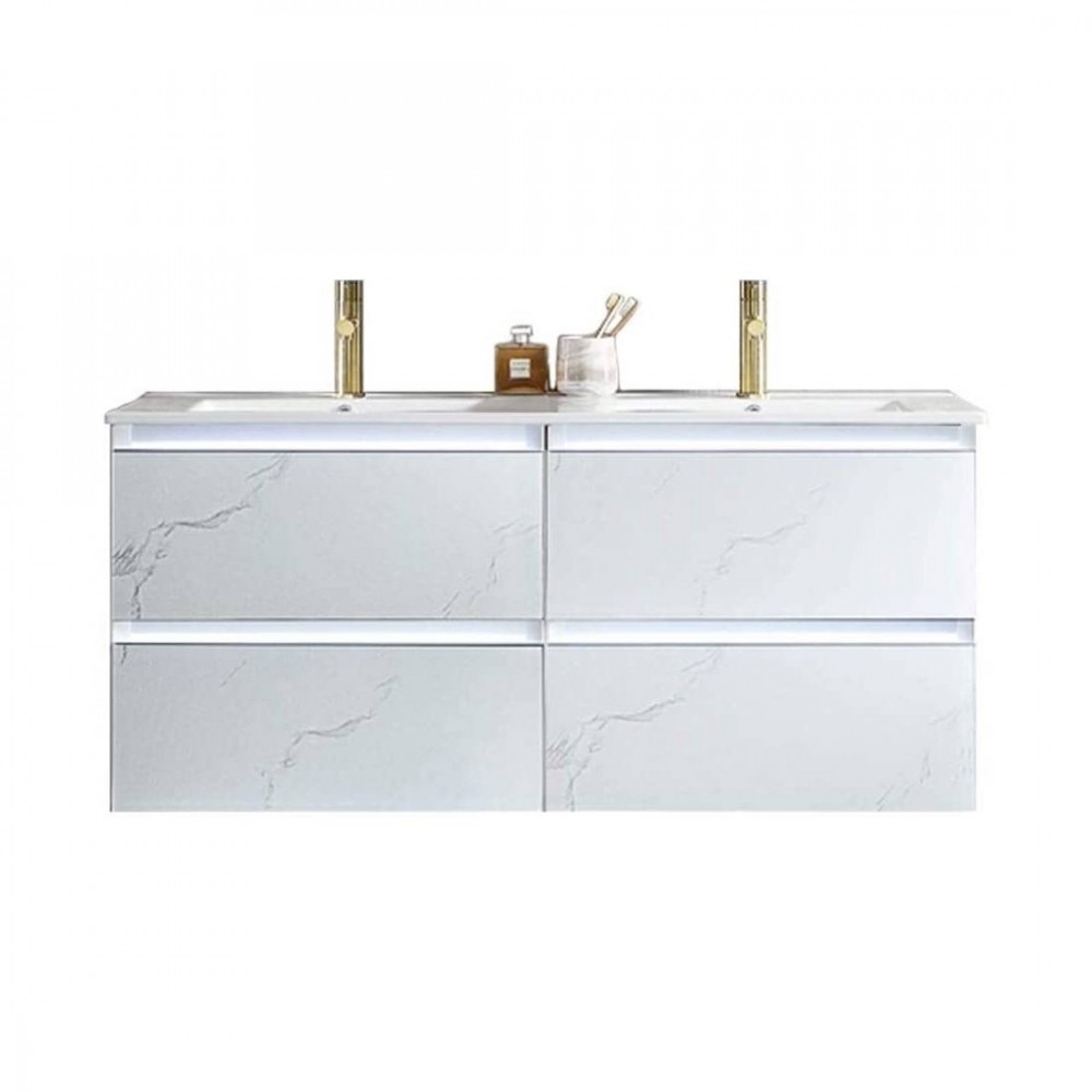 Jena 48 Inch Vanity with Ceramic Double Sinks - Calacatta White