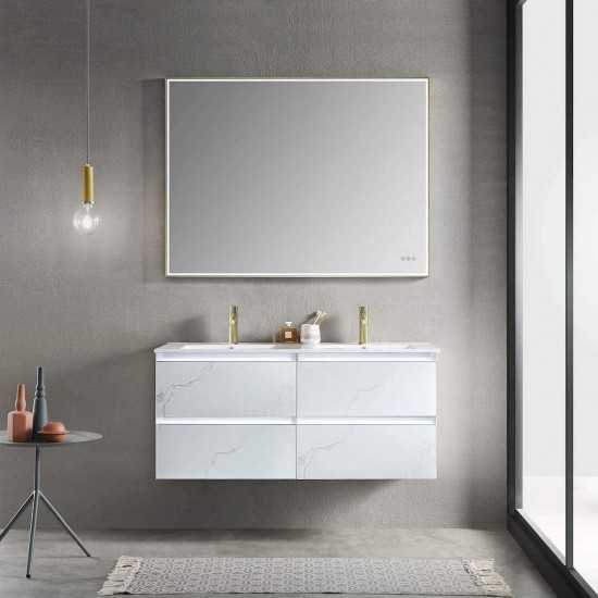 Jena 48 Inch Vanity with Ceramic Double Sinks - Calacatta White