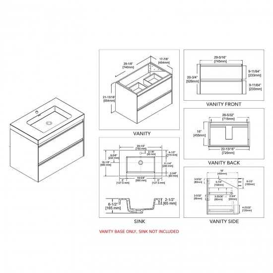 Berlin 30 Inch Vanity Base Only - White