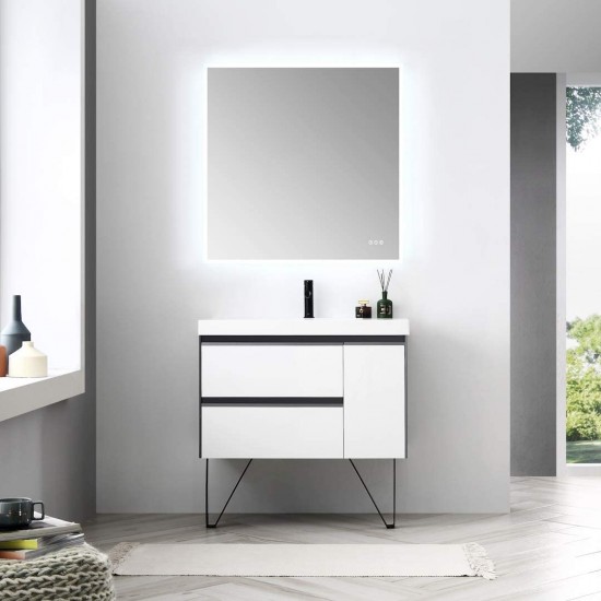 Berlin 36 Inch Vanity with Acrylic Sink - White