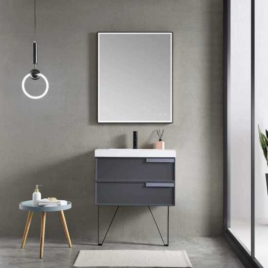 Sofia 30 Inch Vanity with Acrylic Sink - Matte Gray