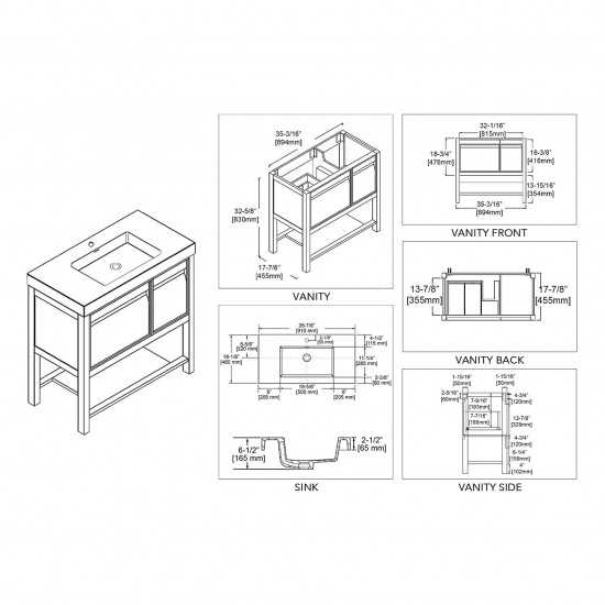 Vienna 36 Inch Vanity with Acrylic Sink - Matte Gray