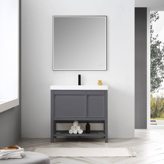 Vienna 36 Inch Vanity with Acrylic Sink - Matte Gray