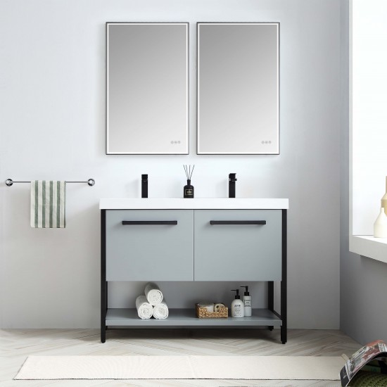 Riga 48 Inch Vanity with Acrylic Double Sinks - Metal Gray