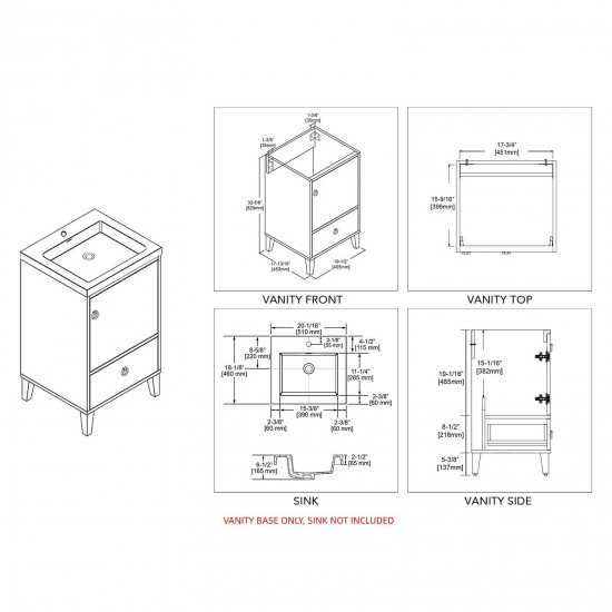 Lyon 20 Inch Vanity Base Only - Metal Gray