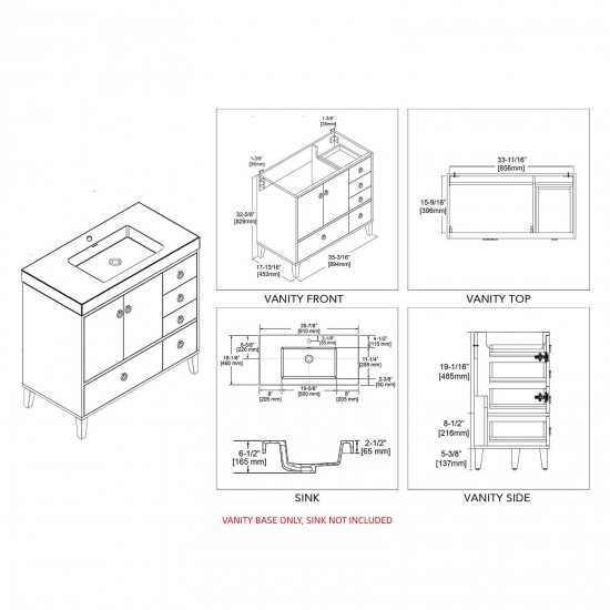 Lyon 36 Inch Vanity Base Only - White