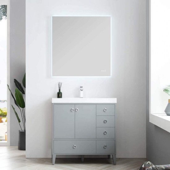 Lyon 36 Inch Vanity with Acrylic Sink - Metal Gray