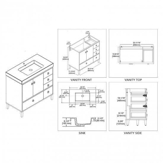 Lyon 36 Inch Vanity with Acrylic Sink - Metal Gray