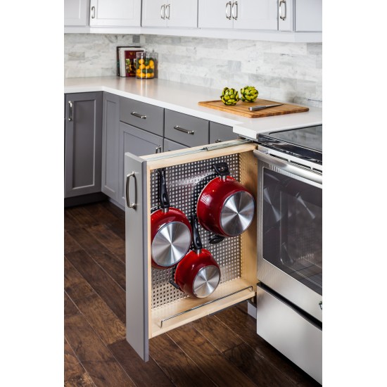 6" Base Cabinet Filler with Stainless Steel Pegboard Organizer