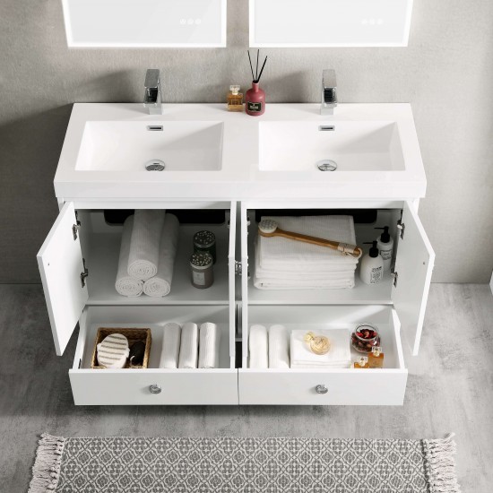 Lyon 48 Inch Vanity with Acrylic Double Sinks - White