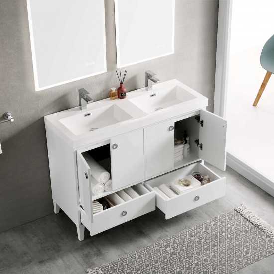 Lyon 48 Inch Vanity with Acrylic Double Sinks - White