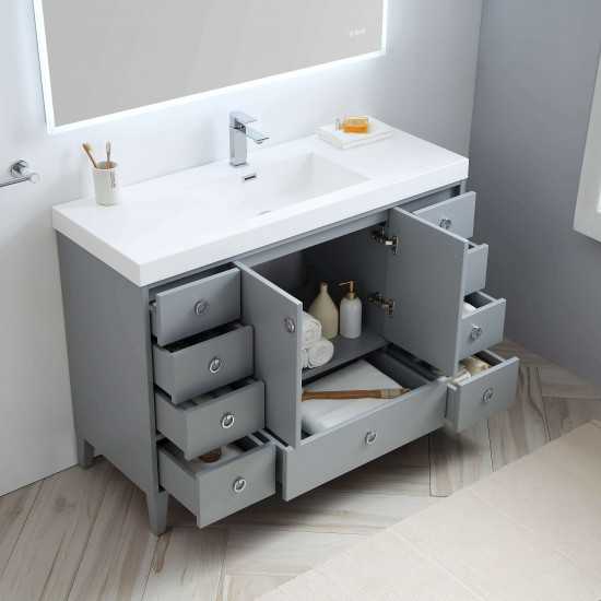 Lyon 48 Inch Vanity with Acrylic Single Sink - Metal Gray