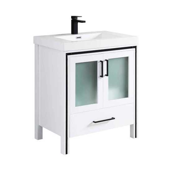 Birmingham 30 Inch Vanity with Acrylic Sink - White