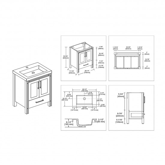 Birmingham 30 Inch Vanity with Acrylic Sink - Matte Gray
