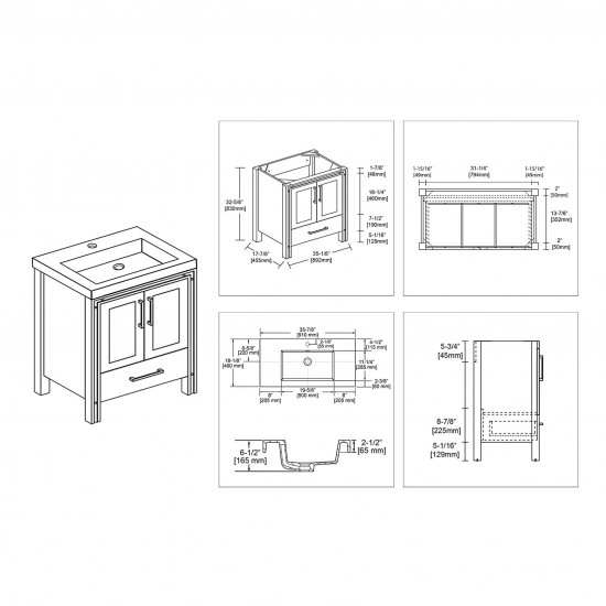 Birmingham 36 Inch Vanity with Acrylic Sink - White