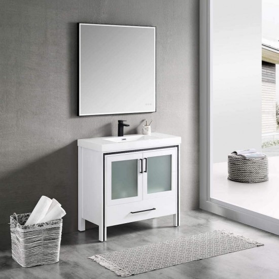 Birmingham 36 Inch Vanity with Acrylic Sink - White