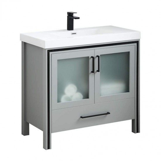 Birmingham 36 Inch Vanity with Acrylic Sink - Matte Gray