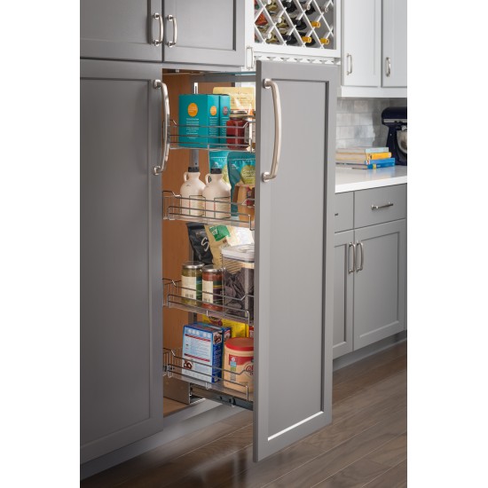 12" Wide x 63" High Chrome Wire Pantry Pullout with Heavy Duty Soft-close
