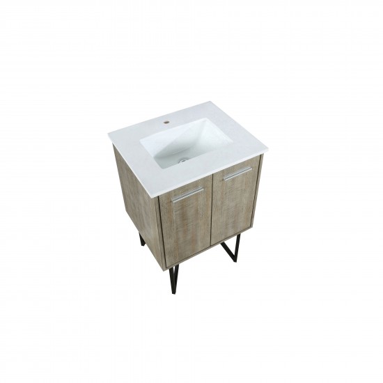 Lancy 24" Rustic Acacia Bathroom Vanity, White Quartz Top, and White Square Sink