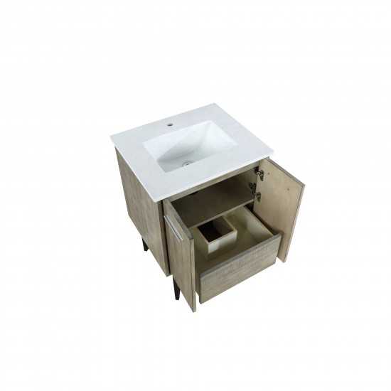 Lancy 24" Rustic Acacia Bathroom Vanity, White Quartz Top, and White Square Sink