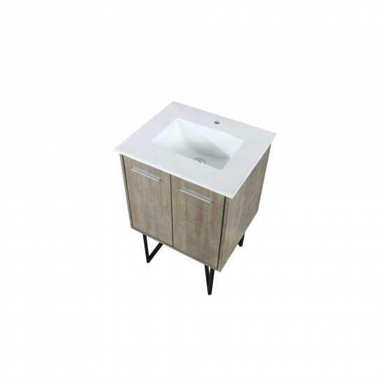 Lancy 24" Rustic Acacia Bathroom Vanity, White Quartz Top, and White Square Sink