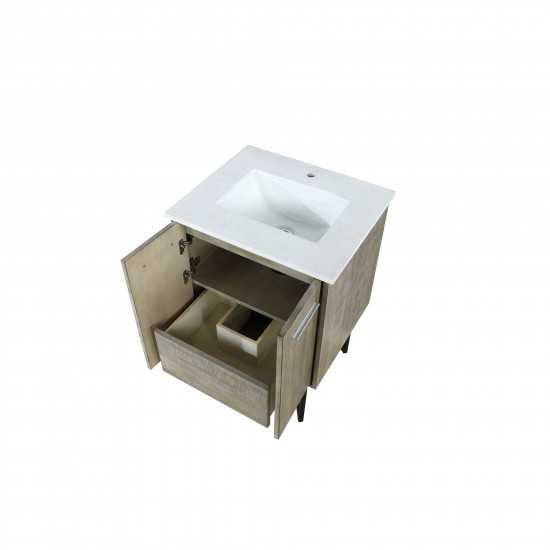 Lancy 24" Rustic Acacia Bathroom Vanity, White Quartz Top, and White Square Sink