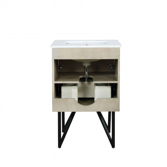 Lancy 24" Rustic Acacia Bathroom Vanity, White Quartz Top, and White Square Sink