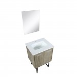 Lancy 24" Rustic Acacia Bathroom Vanity, White Quartz Top, White Square Sink, and 18" Frameless Mirror