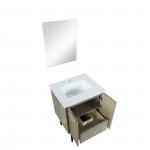 Lancy 24" Rustic Acacia Bathroom Vanity, White Quartz Top, White Square Sink, and 18" Frameless Mirror