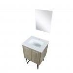 Lancy 24" Rustic Acacia Bathroom Vanity, White Quartz Top, White Square Sink, and 18" Frameless Mirror