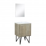 Lancy 24" Rustic Acacia Bathroom Vanity, White Quartz Top, White Square Sink, and 18" Frameless Mirror