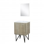 Lancy 24" Rustic Acacia Bathroom Vanity, White Quartz Top, White Square Sink, and 18" Frameless Mirror