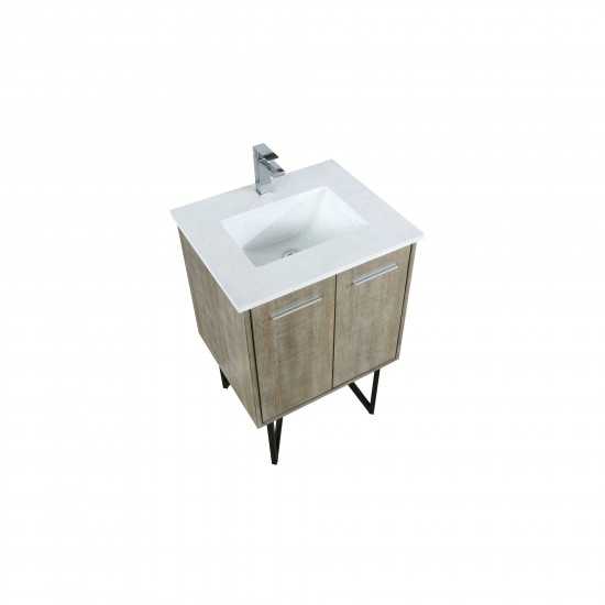 Lancy 24" Rustic Acacia Bathroom Vanity, White Quartz Top, White Square Sink, and Monte Chrome Faucet Set