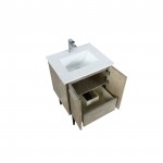 Lancy 24" Rustic Acacia Bathroom Vanity, White Quartz Top, White Square Sink, and Monte Chrome Faucet Set