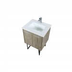 Lancy 24" Rustic Acacia Bathroom Vanity, White Quartz Top, White Square Sink, and Monte Chrome Faucet Set