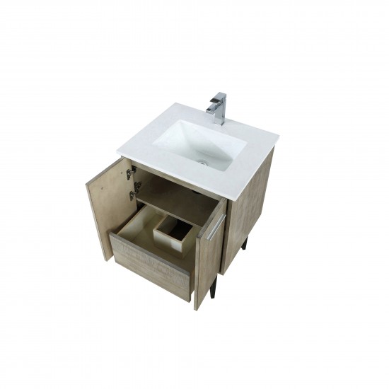 Lancy 24" Rustic Acacia Bathroom Vanity, White Quartz Top, White Square Sink, and Monte Chrome Faucet Set