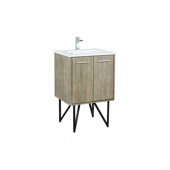 Lancy 24" Rustic Acacia Bathroom Vanity, White Quartz Top, White Square Sink, and Monte Chrome Faucet Set