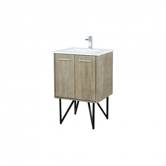 Lancy 24" Rustic Acacia Bathroom Vanity, White Quartz Top, White Square Sink, and Monte Chrome Faucet Set