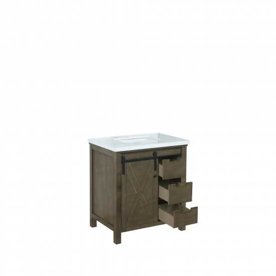 Marsyas 30" Rustic Brown Single Vanity, White Quartz Top, White Square Sink and no Mirror