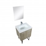 Lancy 24" Rustic Acacia Bathroom Vanity, White Quartz Top, White Square Sink, Monte Chrome Faucet Set, and 18" Frameless Mirr