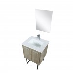 Lancy 24" Rustic Acacia Bathroom Vanity, White Quartz Top, White Square Sink, Monte Chrome Faucet Set, and 18" Frameless Mirr