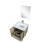 Lancy 24" Rustic Acacia Bathroom Vanity, White Quartz Top, White Square Sink, Monte Chrome Faucet Set, and 18" Frameless Mirr