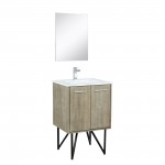 Lancy 24" Rustic Acacia Bathroom Vanity, White Quartz Top, White Square Sink, Monte Chrome Faucet Set, and 18" Frameless Mirr